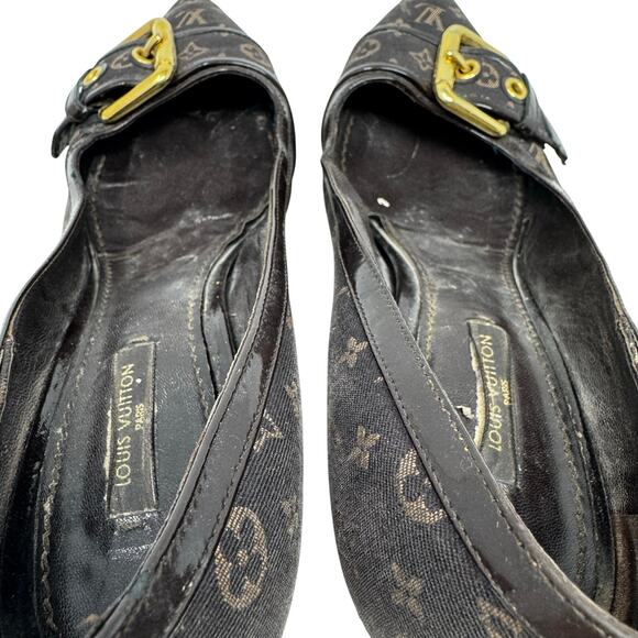 Louis Vuitton Monogram Buckle Pumps Brown Canvas Logo Stiletto Heels 38.5 EU - Picture 12 of 13